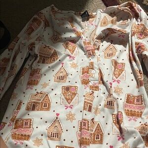 Gingerbread House Print Button-Up Shirt